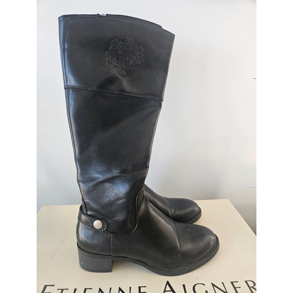 Etienne Aigner Black Leather Boots Size 8